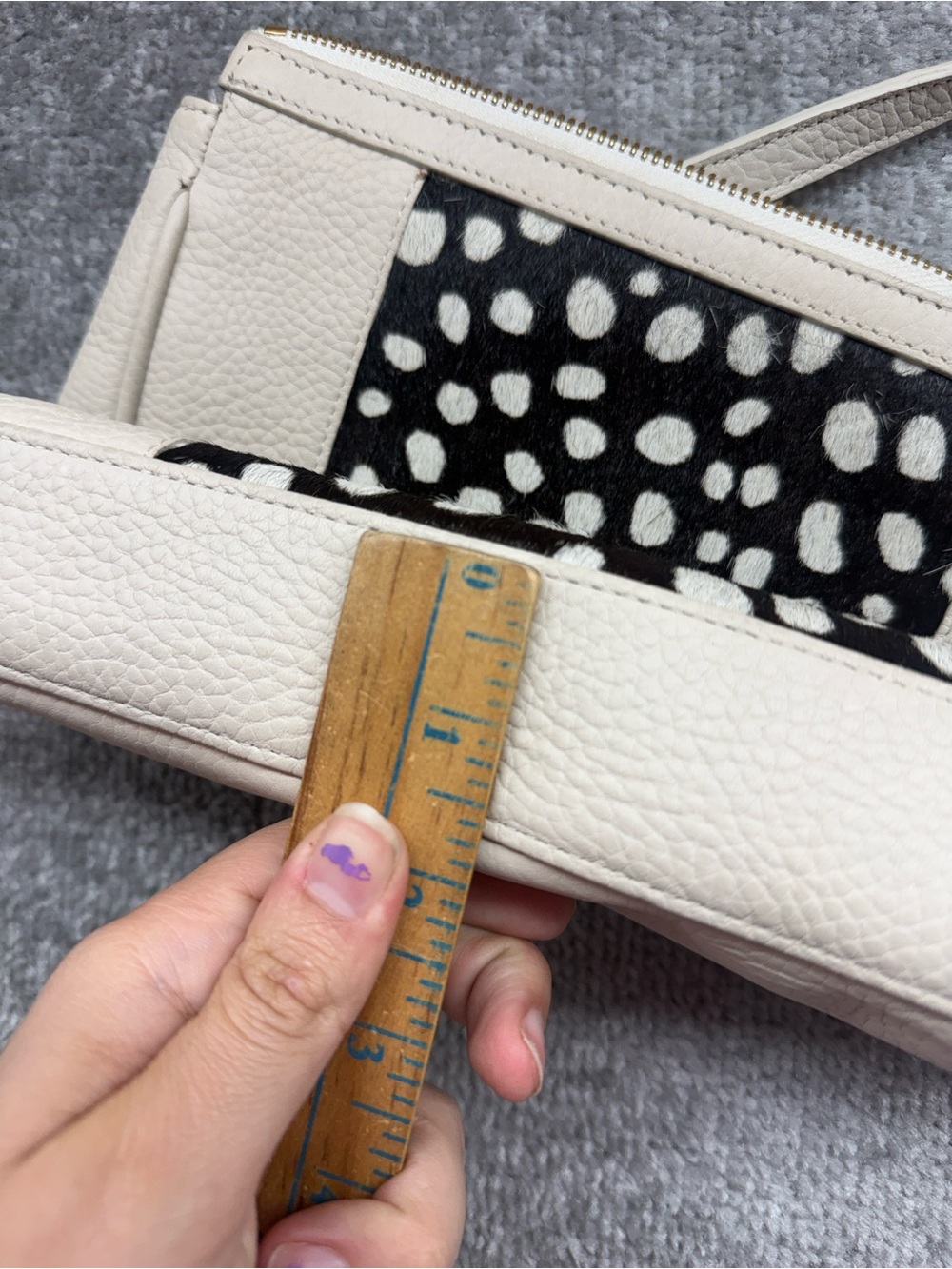 Gigi New York Crossbody Bag Leather Purse Black Ivory Tassel Haircalf Spotted - Picture 6 of 15